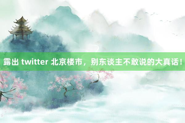 露出 twitter 北京楼市,别东谈主不敢说的大真话!