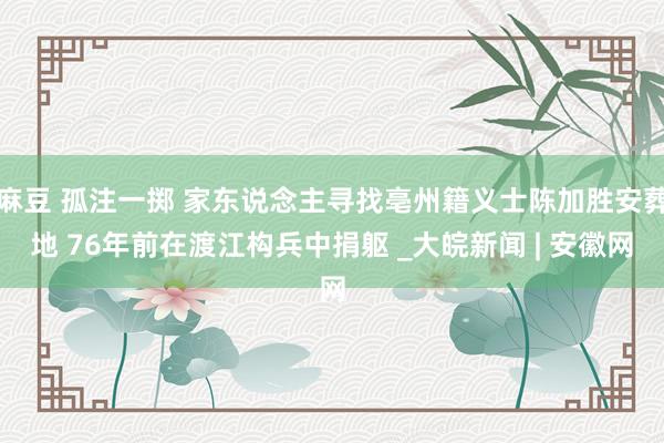 麻豆 孤注一掷 家东说念主寻找亳州籍义士陈加胜安葬地 76年前在渡江构兵中捐躯 _大皖新闻 | 安徽网